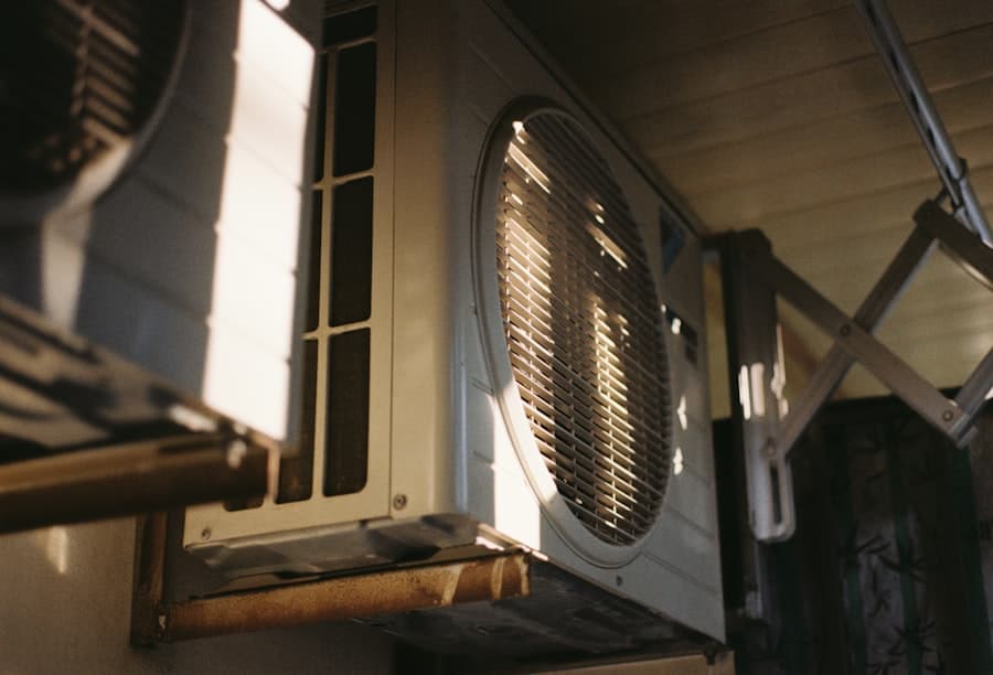 Close detail of a condenser unit in late-afternoon light